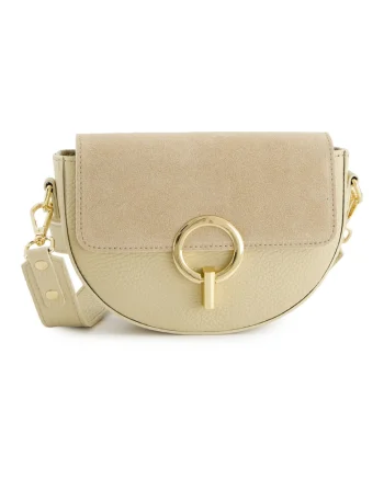 Geanta crossbody  piele naturala bej 21x14x6cm