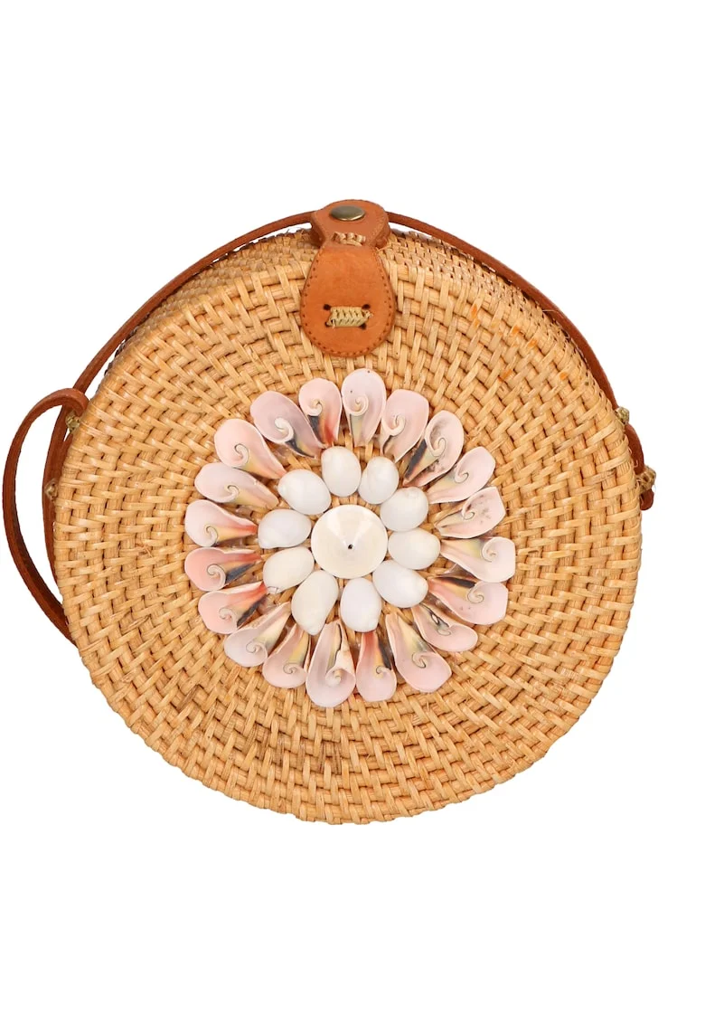 Geanta crossbody din paie, Maro camel