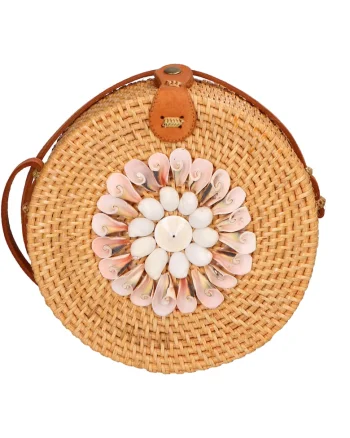 Geanta crossbody din paie, Maro camel
