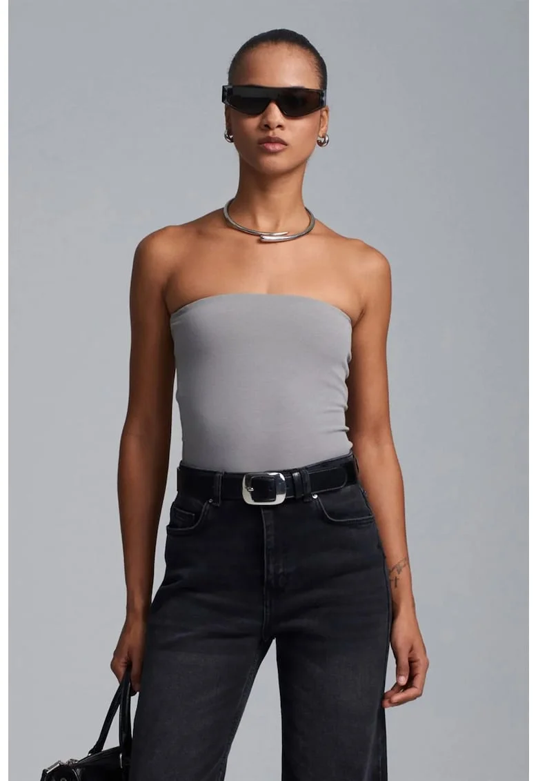 Bodycon,  fara bretele, gri, bumbac cu elastan