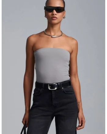 Bodycon,  fara bretele, gri, bumbac cu elastan