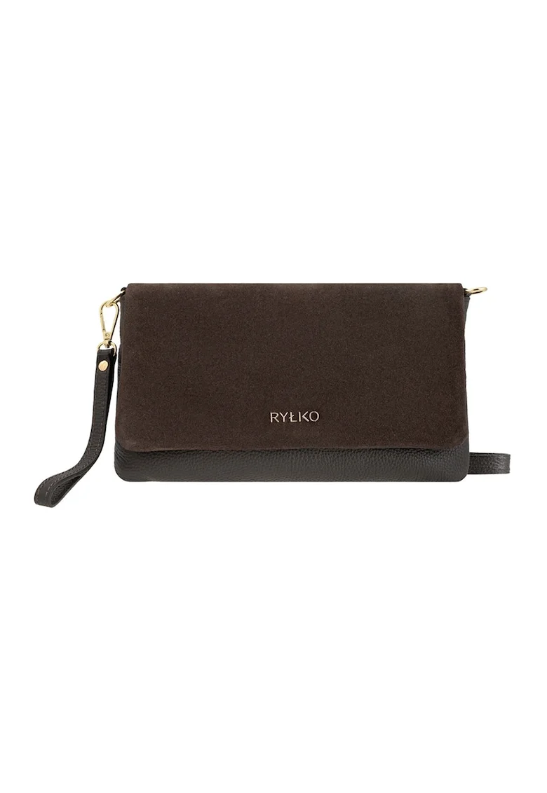 Geanta crossbody de piele cu clapa Torebka, Maro inchis