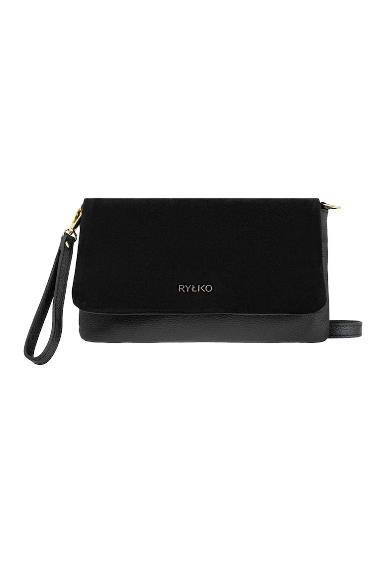 Geanta crossbody de piele cu clapa Torebka, Negru