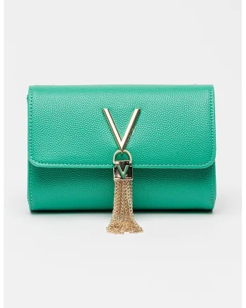 Geanta crossbody cu bareta din lant Divina, Verde turcoaz