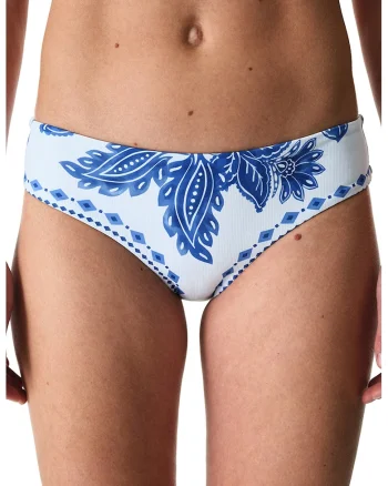Slip cu talie joasa si imprimeu floral, Alb/Albastru