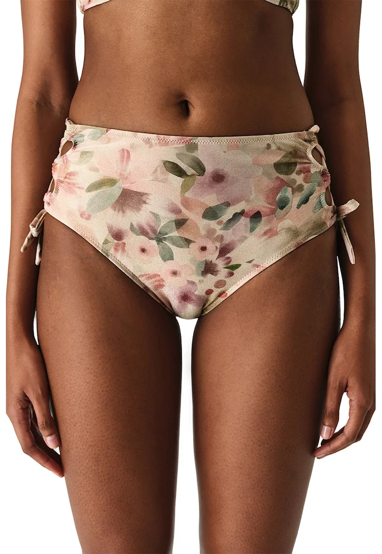 Slip cu bretele incrucisate si model floral, Multicolor