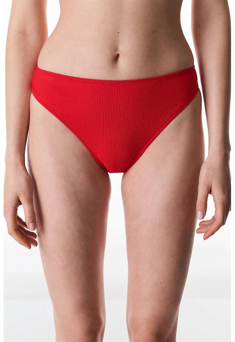 Slip brazilian cu talie medie si aspect striat, Rosu