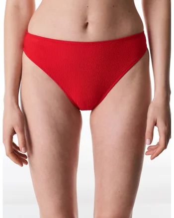 Slip brazilian cu talie medie si aspect striat, Rosu