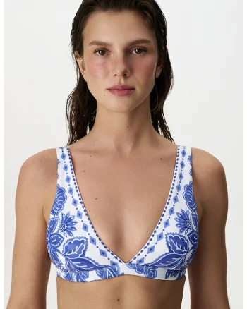 Sutien cu design floral, Alb/Albastru