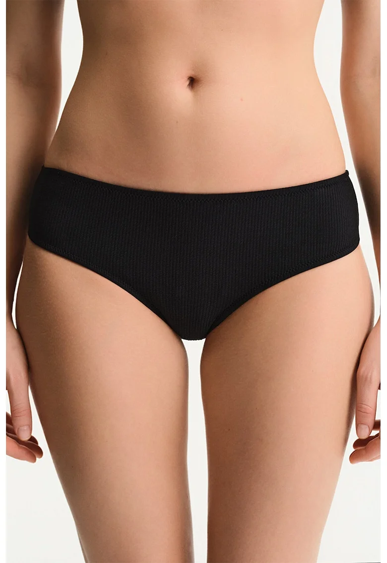 Slip cu talie joasa si aspect striat, Negru