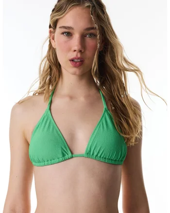 Sutien de baie cu decolteu halter si striatii, Verde