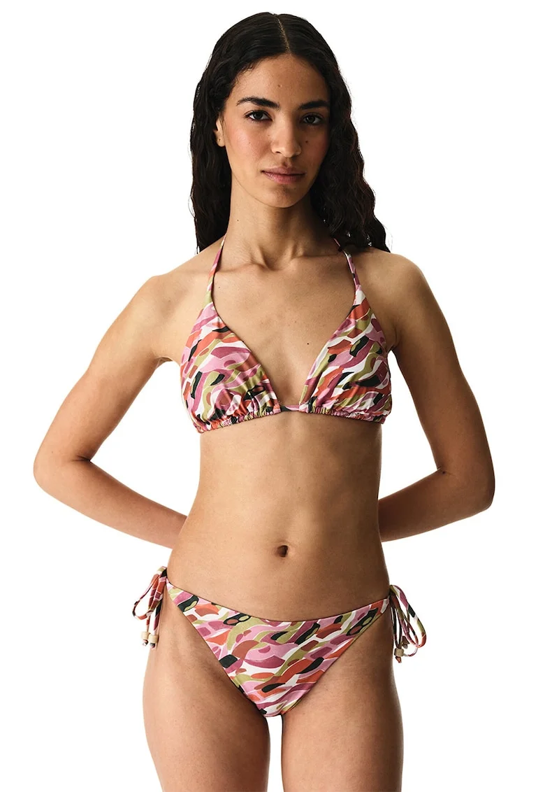 Sutien de baie cu cupe triunghiulare si model, Multicolor