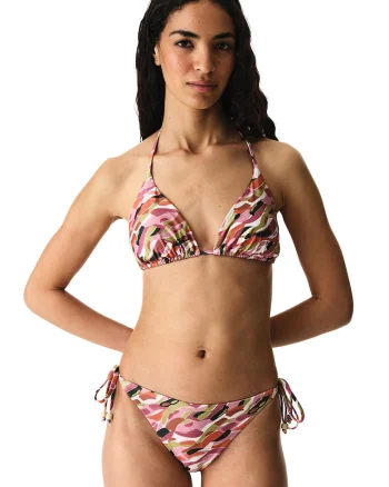 Sutien de baie cu cupe triunghiulare si model, Multicolor