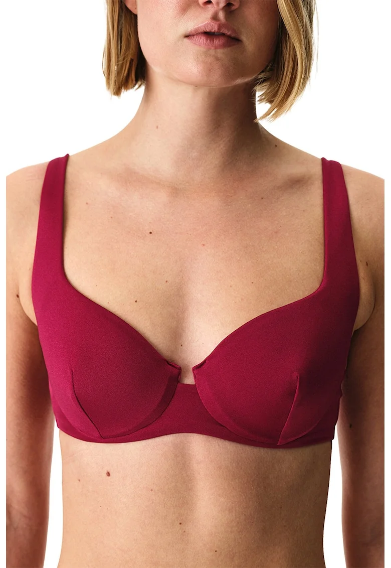 Sutien de baie cu burete si model uni, Visiniu