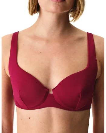 Sutien de baie cu burete si model uni, Visiniu