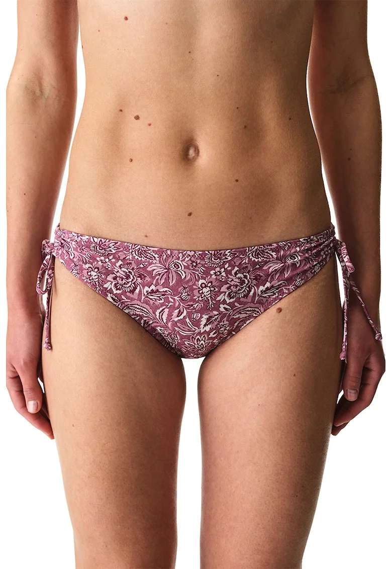 Slip cu snururi laterale si model floral, Multicolor