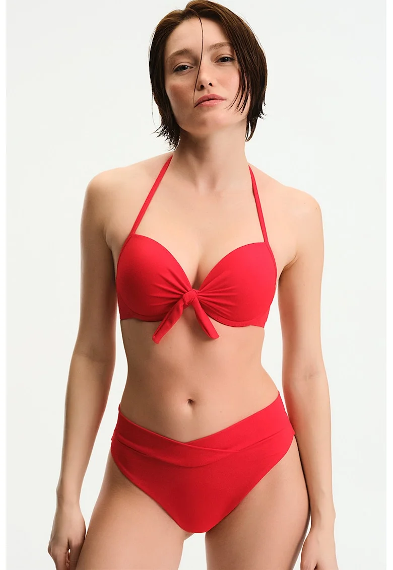 Sutien de baie push-up cu detaliu innodat, Rosu