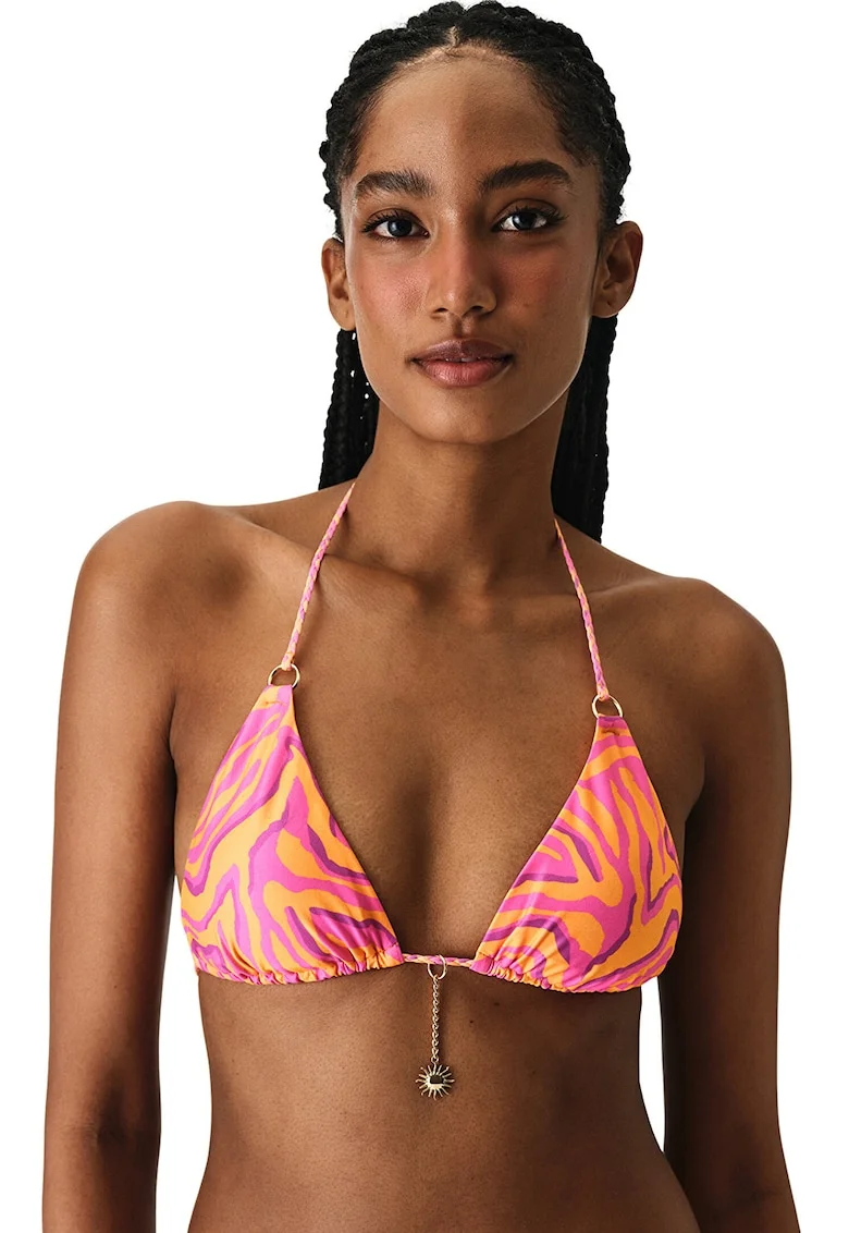 Sutien de baie cu cupe triunghiulare, Portocaliu mandarina/Roz