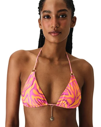 Sutien de baie cu cupe triunghiulare, Portocaliu mandarina/Roz