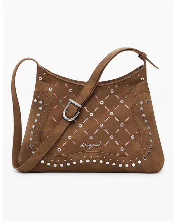 Geanta crossbody cu perforatii, Maro