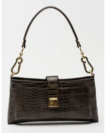 Geanta crossbody de piele ecologica cu model sarpe, Maro inchis