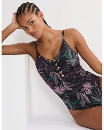 Sutien de baie intreg Summer Tropics, Verde/Negru/Roz