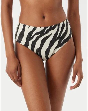 Slip de bikini dama,  animal print zebra, Negru/Bej