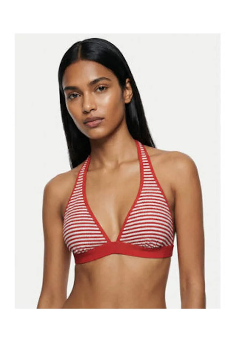 Sutien de bikini dama,  portocaliu, dungi, material elastic,