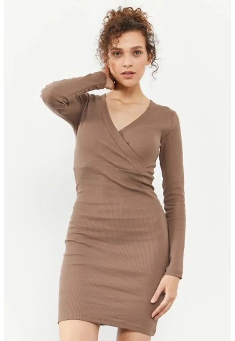 Rochie Midi,  Bodycon, Bej Natural, Bumbac-Elastan