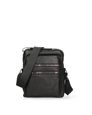 Geanta crossbody din piele ecologica cu buzunare cu fermoar, Negru