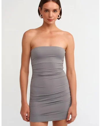 Rochie Mini Bodycon Femei,  Gri Ardezie, Elegant, Fara bretele, Elastic,