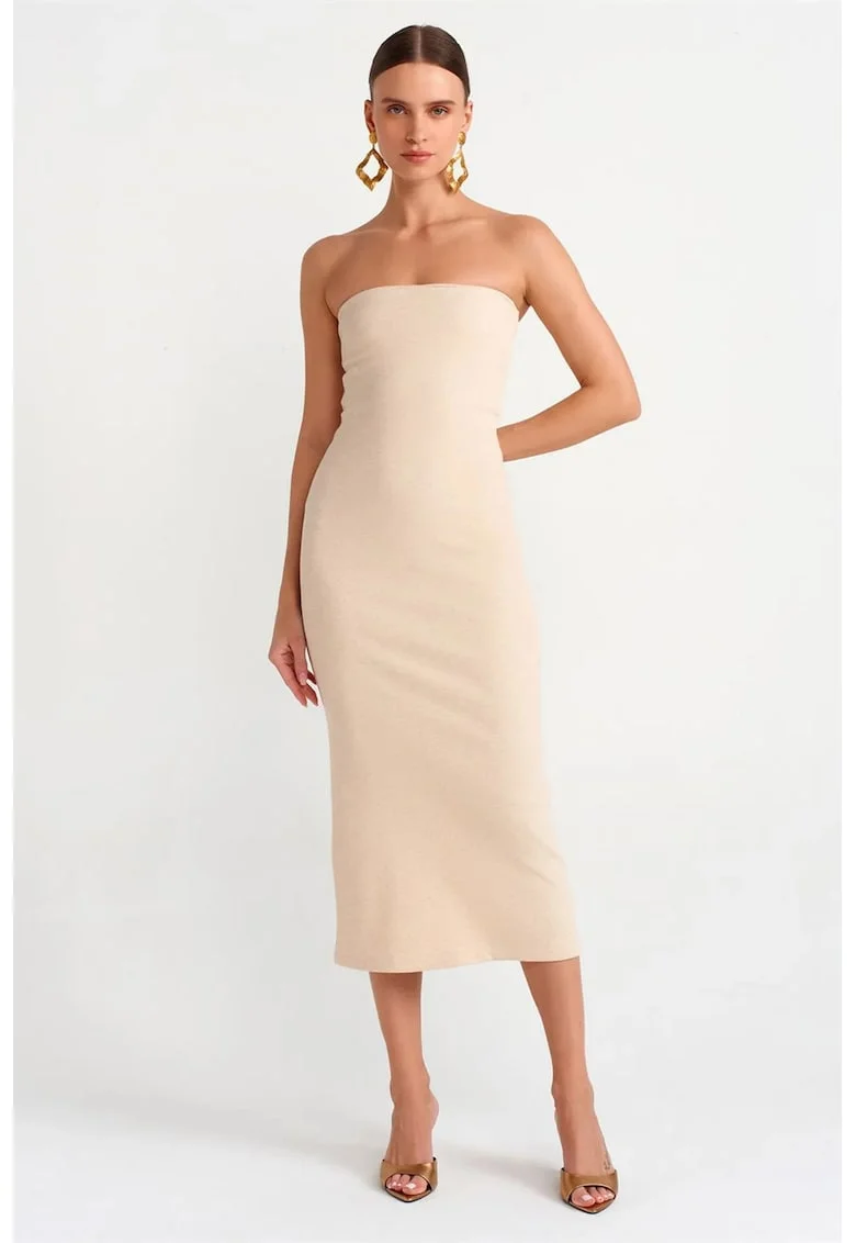 Rochie Midi,  Bodycon, Bej Natural, Bumbac/Elastan,