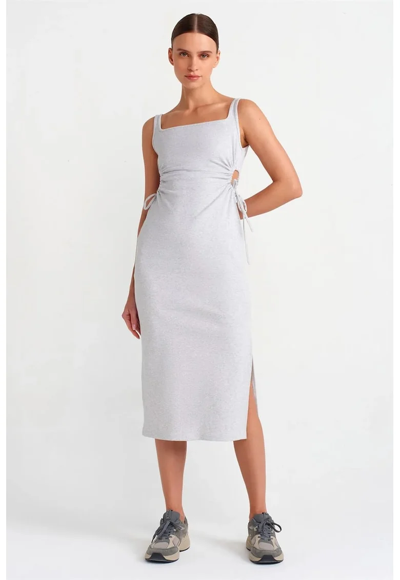 Rochie Midi,  Bodycon, Gri deschis, Bumbac/Elastan,