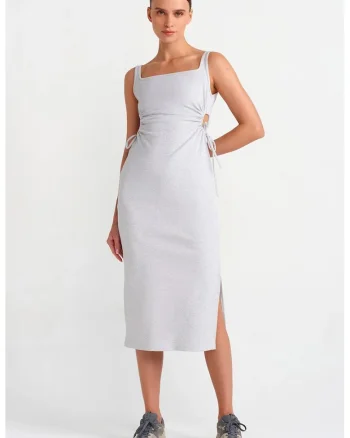 Rochie Midi,  Bodycon, Gri deschis, Bumbac/Elastan,