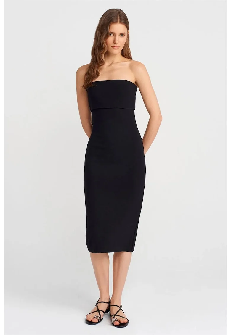 Rochie Midi Bodycon Femei  Negru, Elastic, Viscoza,