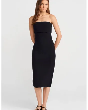 Rochie Midi Bodycon Femei  Negru, Elastic, Viscoza,