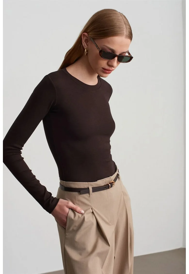 Body din jerseu  slim fit, elastic, maro, bumbac/modal/elastan,