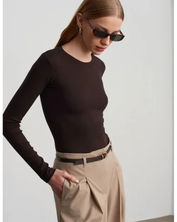 Body din jerseu  slim fit, elastic, maro, bumbac/modal/elastan,