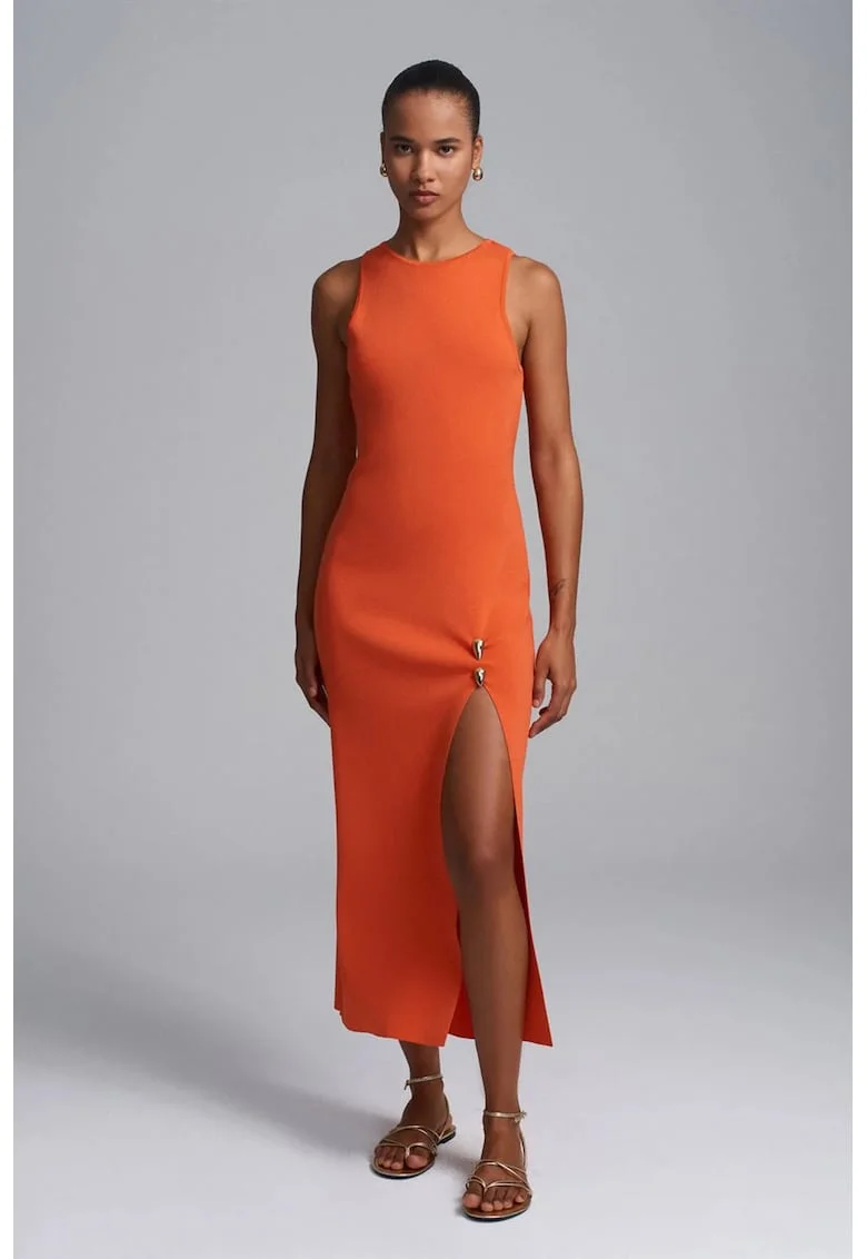 Rochie Midi,  Bodycon, Portocaliu Stralucitor, Fara Maneci, One Size
