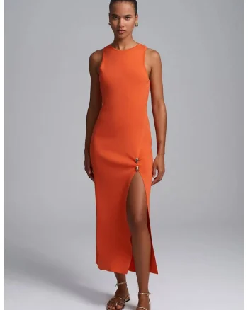 Rochie Midi,  Bodycon, Portocaliu Stralucitor, Fara Maneci, One Size