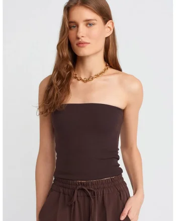 Bluze, Femei, Bluza Bandeau Bodycon fara bretele  Maro Cafea, M INTL,