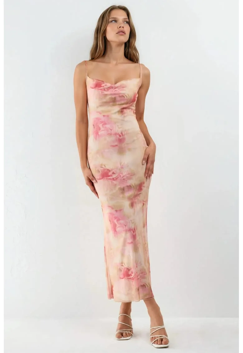 Rochie Maxi,  Bodycon, Roz, Poliester/Elastan