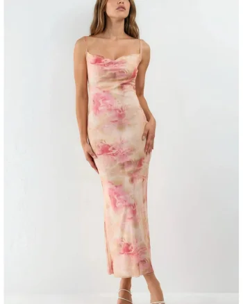 Rochie Maxi,  Bodycon, Roz, Poliester/Elastan