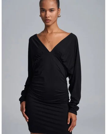 Rochie Mini Bodycon  Eleganta, Drapaj, Negru, 63% viscoza