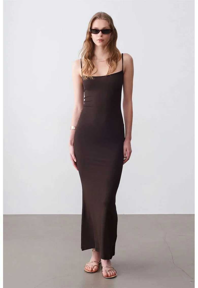 Rochie Maxi Bodycon  Casual, Maro Cafea, 91% modal/9% elastan