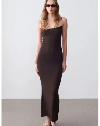 Rochie Maxi Bodycon  Casual, Maro Cafea, 91% modal/9% elastan
