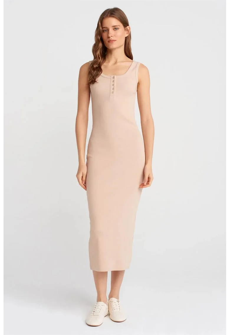Rochie Bodycon Midi  Casual, Bej Natural, 94% bumbac/6% elastan