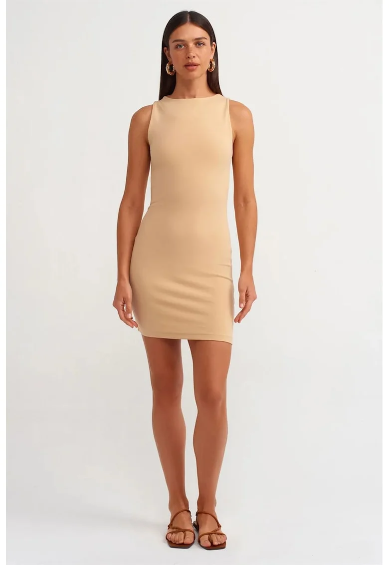 Rochie Mini Bodycon  Elegant, Bej Natural, Bumbac/Elastan