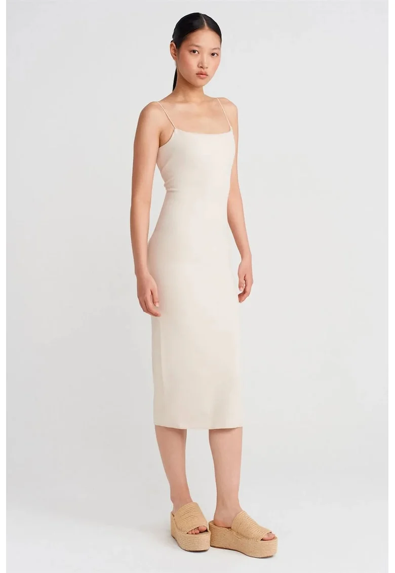 Rochie Midi,  Bodycon, Decupaje, Crem Natural, Viscoza
