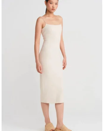 Rochie Midi,  Bodycon, Decupaje, Crem Natural, Viscoza